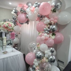 Silver Sequin Pink Anniversary Balloon Decor - Mumbai